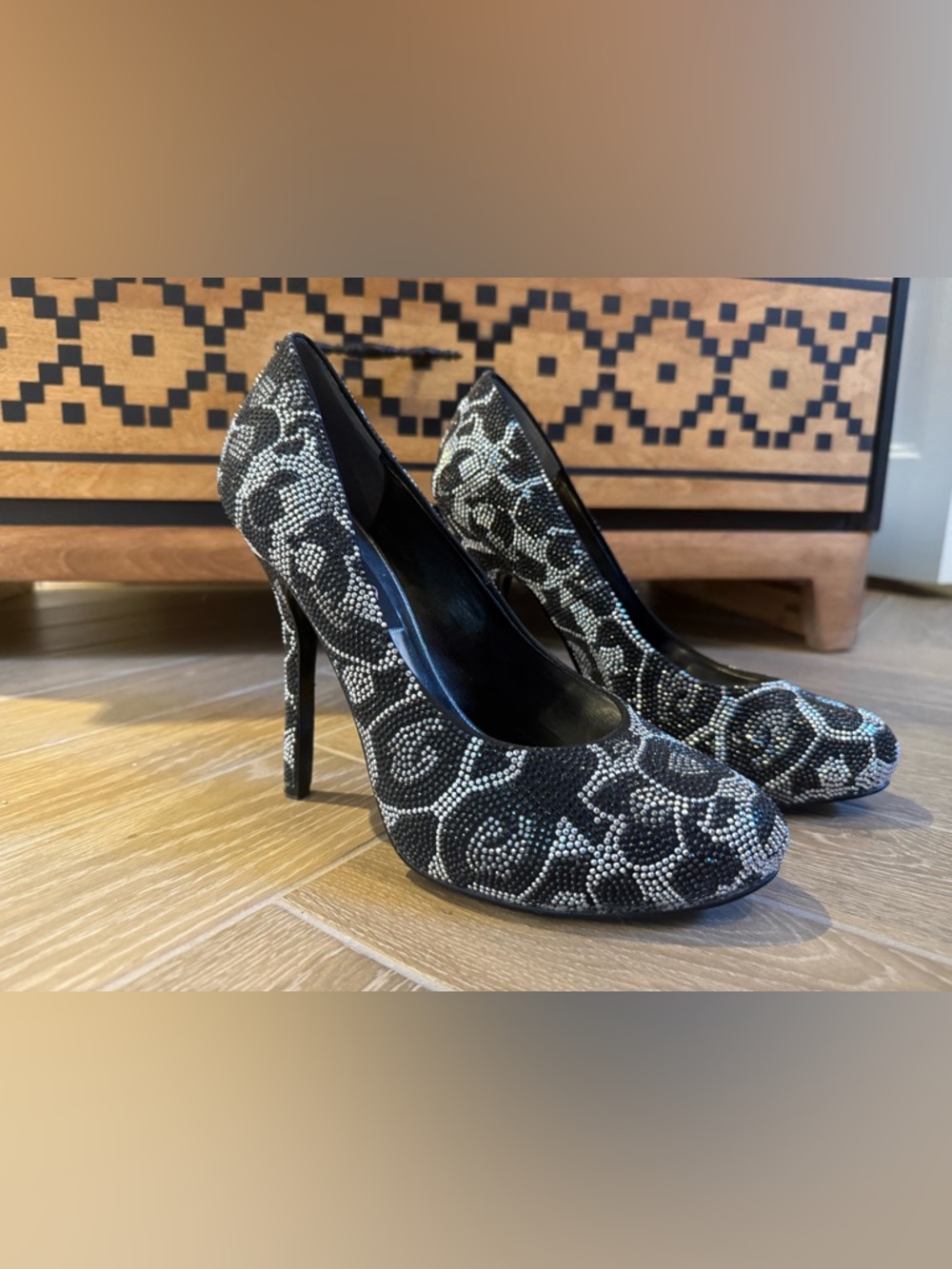 Nina New YorkWomen's Black and Silver Crystal Embellished High Heel Pumps